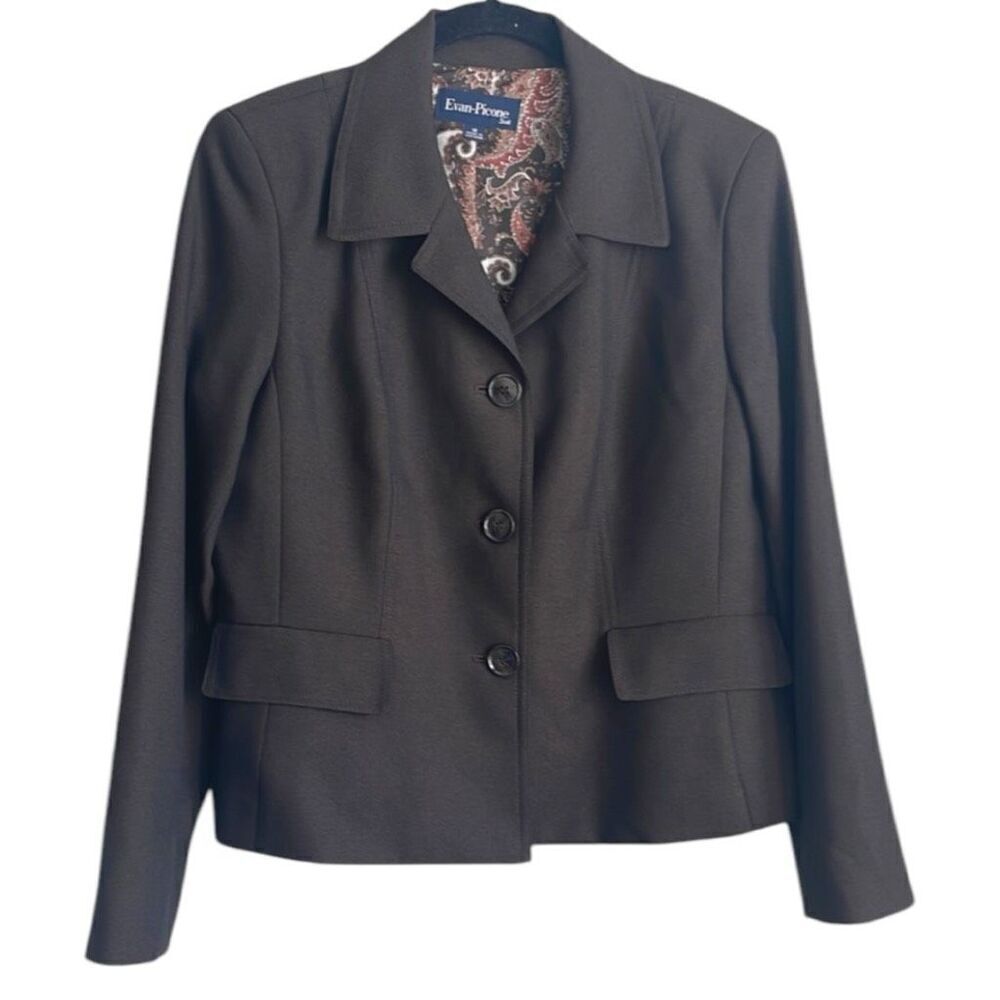 Evan Picone Brown Collared Blazer Jacket Size 12 Classic Paisley Lining Career